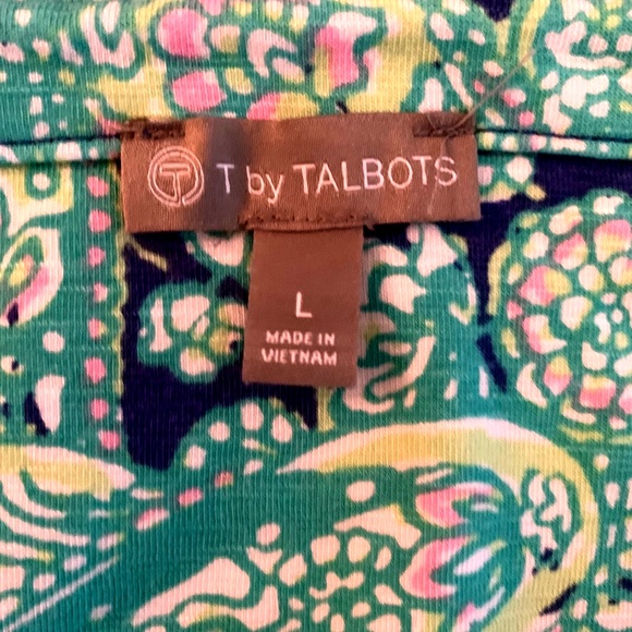 T By Talbots Dress L Casual Shift Dress Paisley Blue Sleeveless Cotton Rayon - Picture 4 of 9